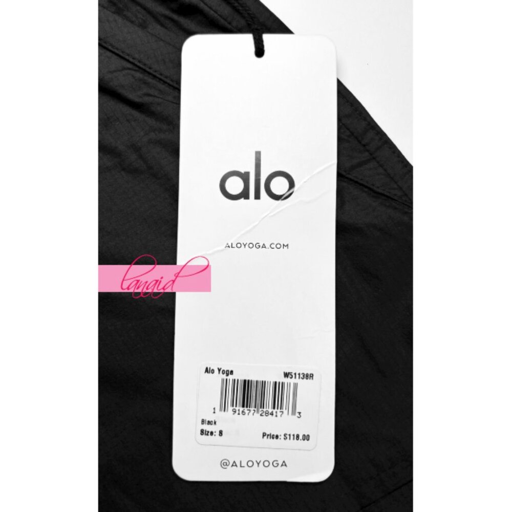 Alo Cloud Nine Pants Black High-Rise Waist Lightweight Windbreaker Track Joggers - Picture 9 of 12